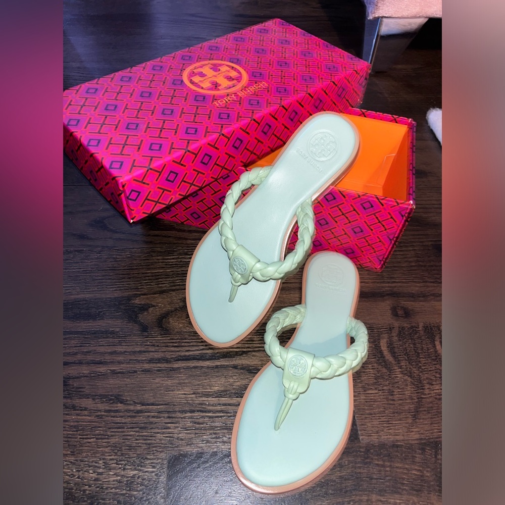 Tory Burch pastel green sandals